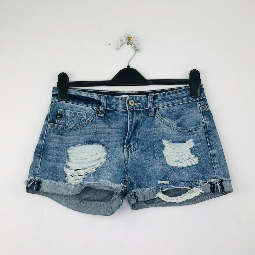 KanCan Women's Small Denim Shorts Blue Beren Mid Rise Distressed Boyfriend CF5